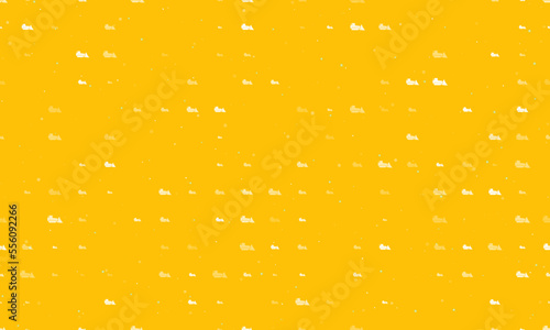 Seamless background pattern of evenly spaced white bulldozer symbols of different sizes and opacity. Vector illustration on amber background with stars