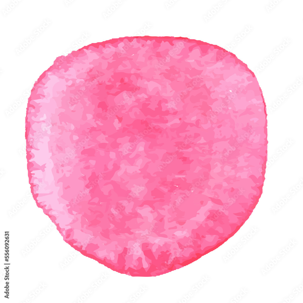 Watercolor pink round spot on a white background, blurred paint.
