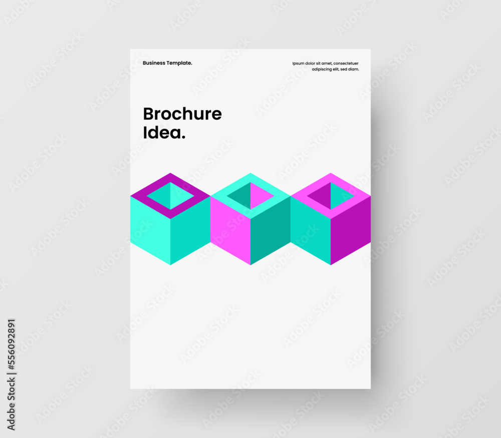 Multicolored corporate brochure vector design concept. Bright geometric shapes leaflet layout.