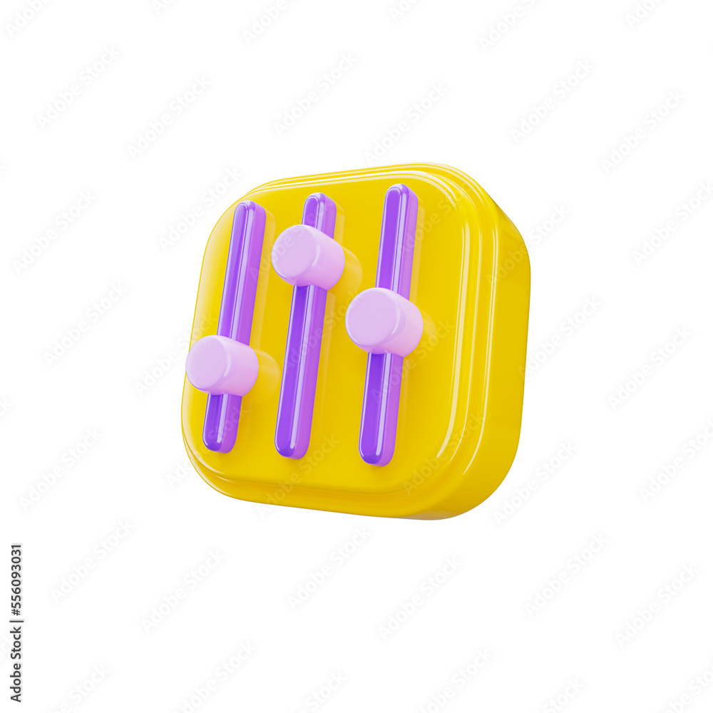 Fototapeta premium Audio Setting 3d icon in transparent background. 3d symbol and sign. Modern and minimalistic. 3D rendered Illustration.