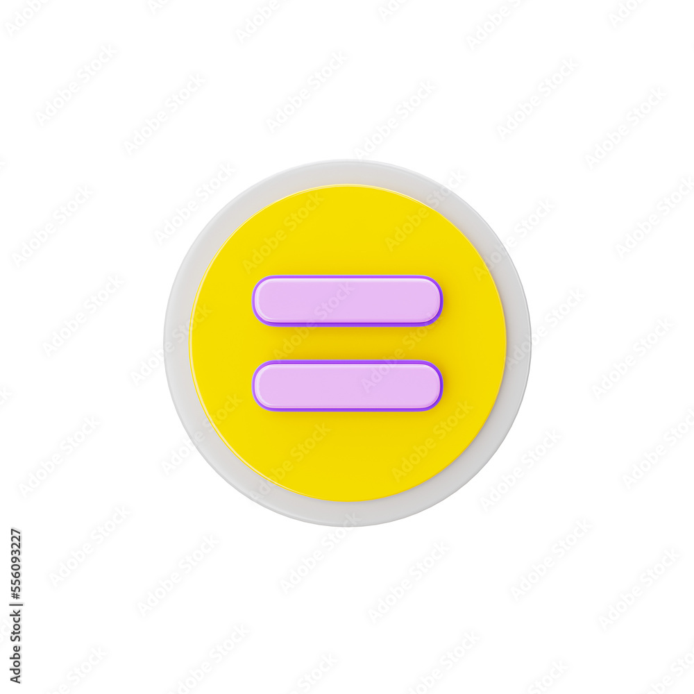 Equal 3d icon in transparent background. 3d symbol and sign. Modern and minimalistic. 3D rendered Illustration. Equal 3d icon in transparent background. 3d symbol and sign. Modern and minimalistic. 3D rendered Illustration.