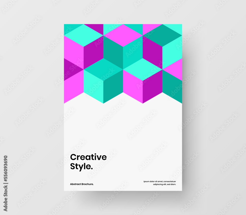 Original geometric pattern corporate brochure template. Unique cover A4 design vector layout.