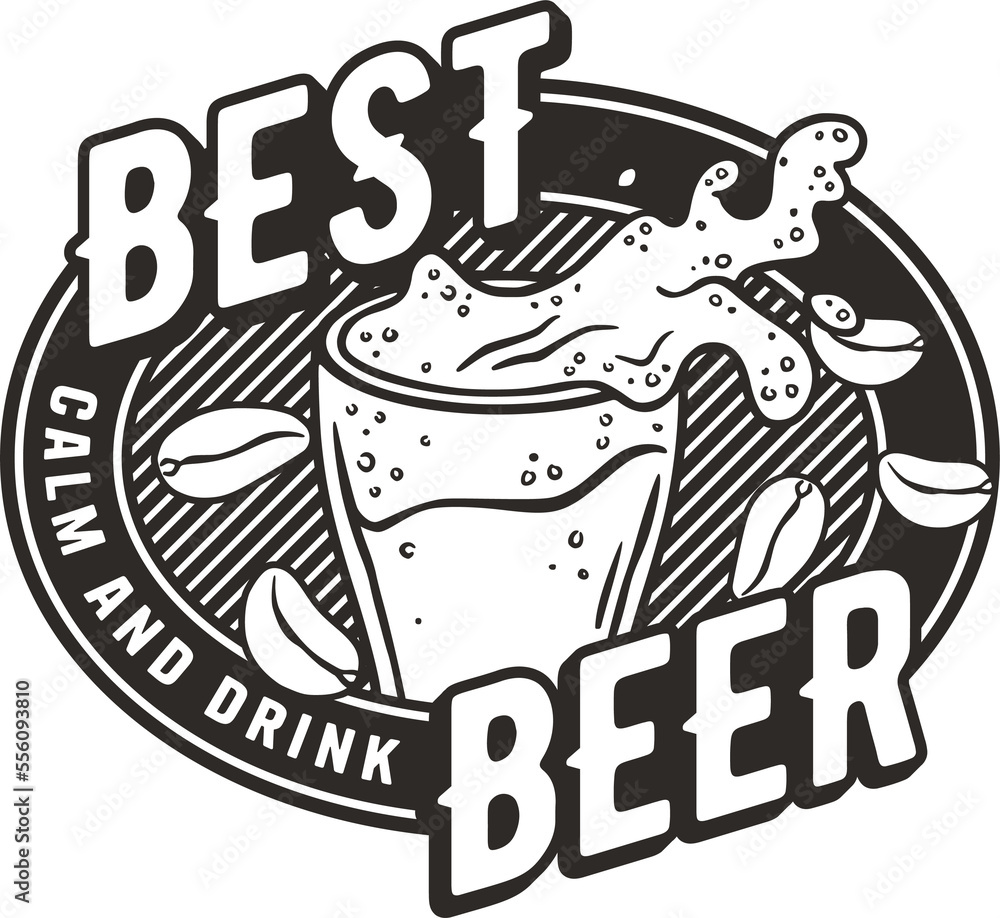 Fototapeta premium Emblem of the craft beer glass with foam for bar or pub. Design of logo or print with beer mug with froth for beer store or brewery print.