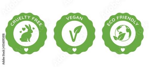 Cruelty Free, Vegan and Eco Friendly icon badges, Cosmetic icons