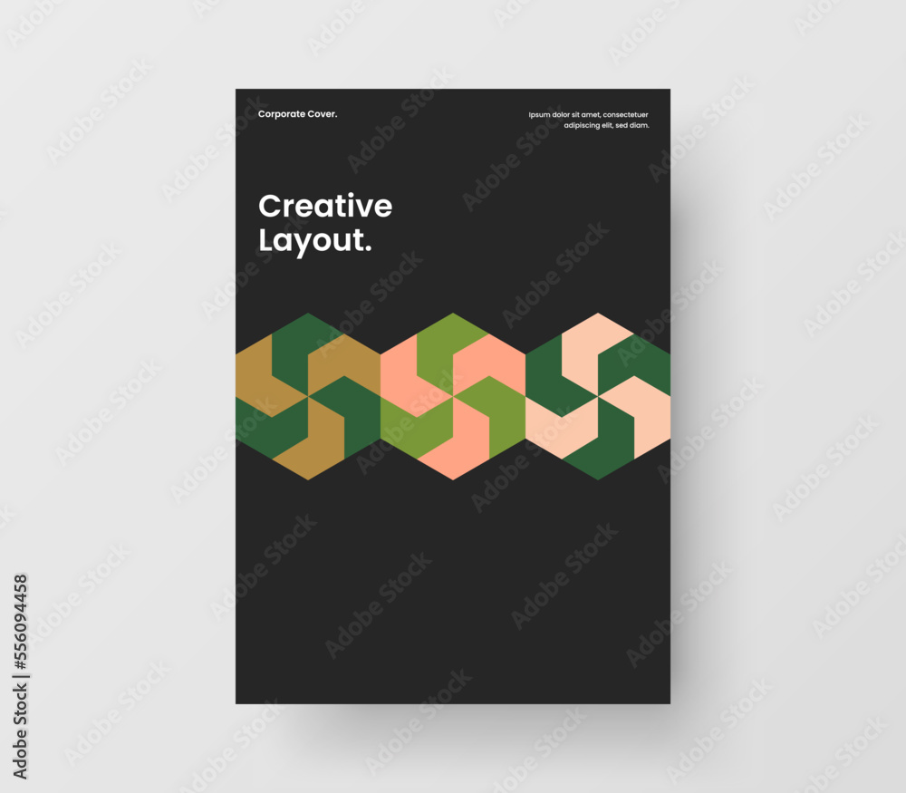 Unique company cover A4 design vector illustration. Abstract mosaic shapes corporate brochure template. Unique company cover A4 design vector illustration. Abstract mosaic shapes corporate brochure template.