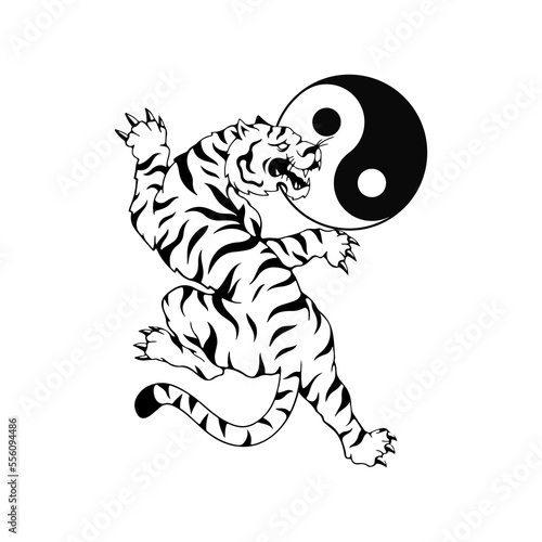 vector illustration of a tiger with a yin yang symbol