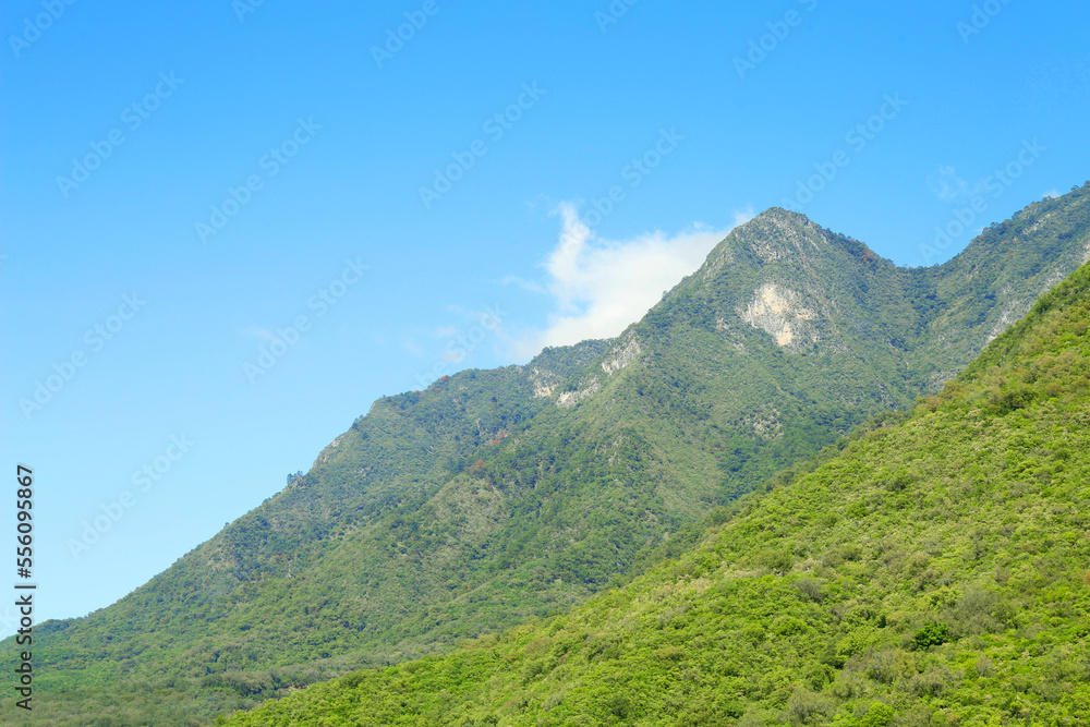 Picturesque view of beautiful mountains and blue sky