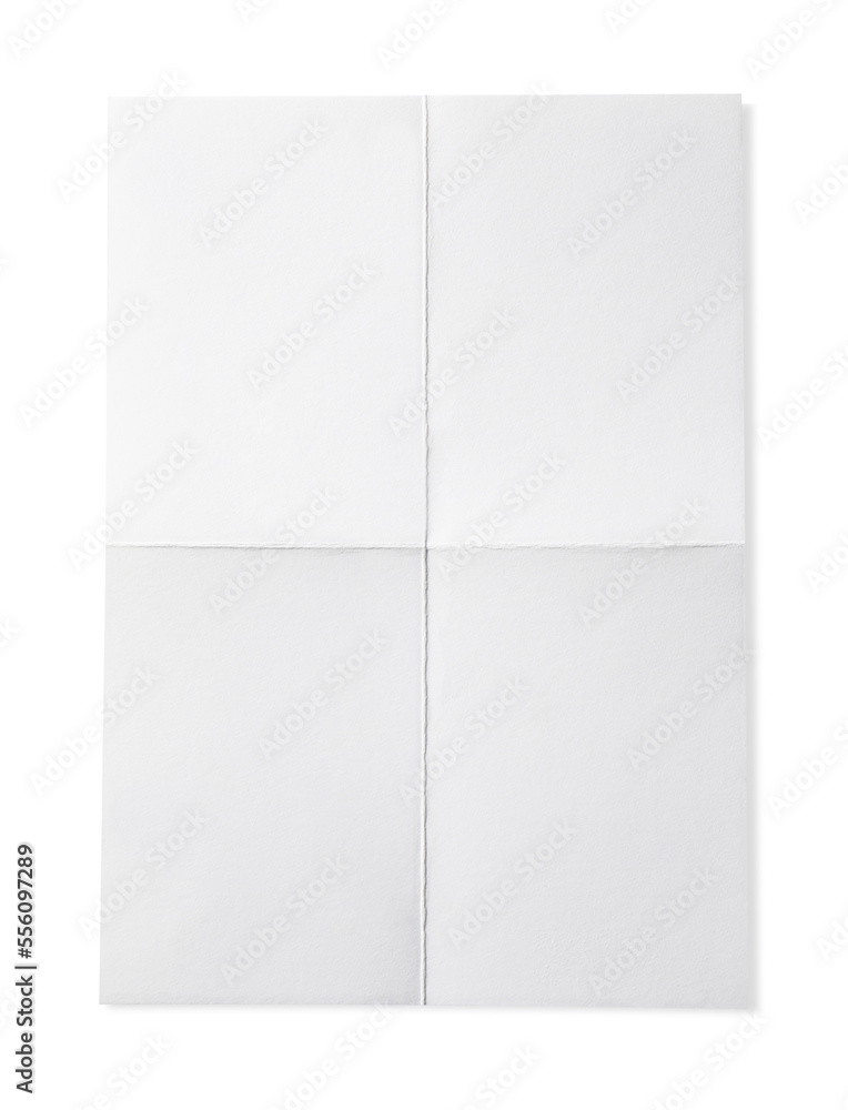 Blank paper sheet with creases isolated on white, top view Blank paper sheet with creases isolated on white, top view