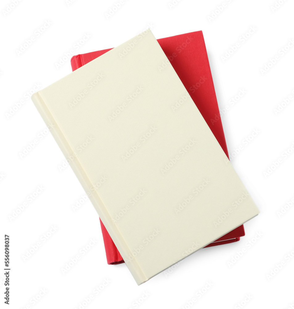 Stack of hardcover books isolated on white, top view Stack of hardcover books isolated on white, top view