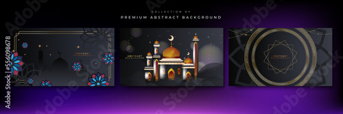 Luxury elegant black and gold ramadan background with mandala pattern moon crescent mosque cloud and border