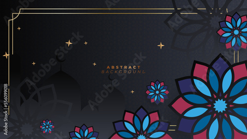 Luxury elegant black and gold ramadan background with mandala pattern moon crescent mosque cloud and border
