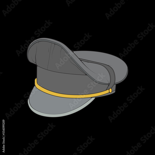 Military cap vector illustration isolated on black background. Military cap vector for coloring book.