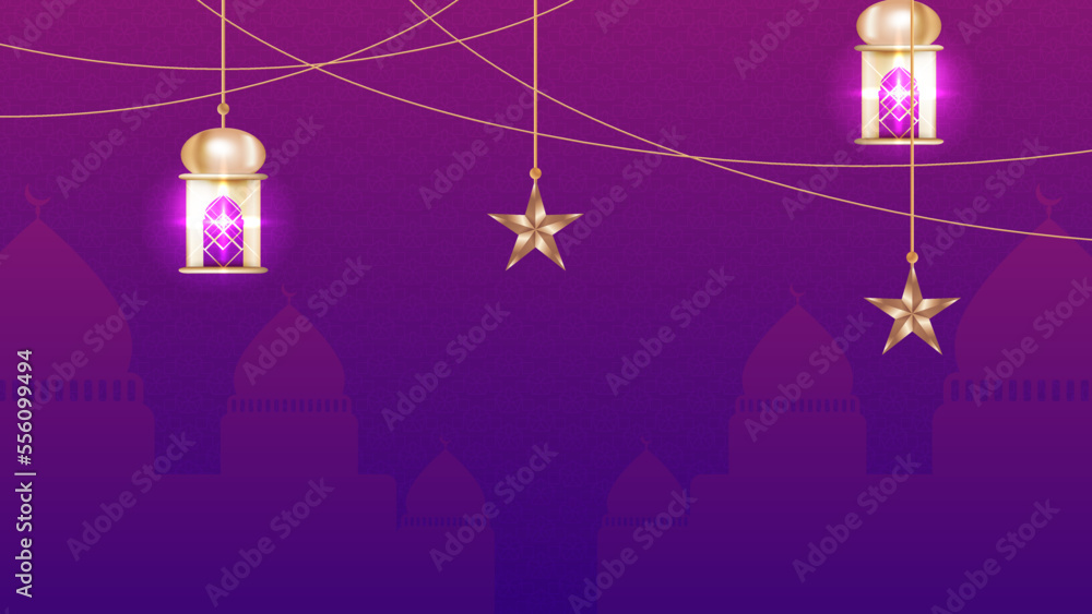 Colorful ramadan background design. Gold moon and abstract luxury islamic elements background with illustrations of mosques, moon and lanterns Colorful ramadan background design. Gold moon and abstract luxury islamic elements background with illustrations of mosques, moon and lanterns