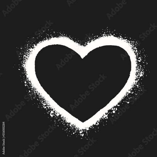 White heart on black background. Heart frame for text. Hand drawn spray paint heart. Grunge vector hearts. Valentine background. 