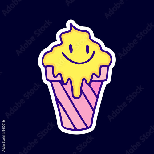 Ice cream with melted emoji face illustration. Artwork for street wear, t shirt, posters, bomber jackets, hoodie, patchworks, enamel pins; for clothes.