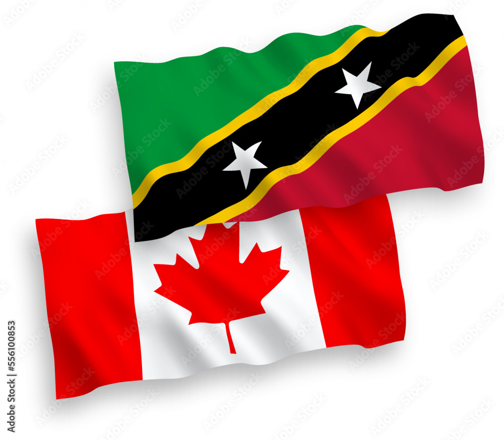 National vector fabric wave flags of Canada and Federation of Saint Christopher and Nevis isolated on white background. 1 to 2 proportion. National vector fabric wave flags of Canada and Federation of Saint Christopher and Nevis isolated on white background. 1 to 2 proportion.