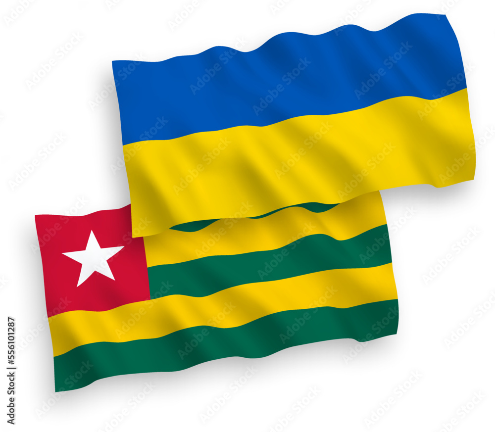 National vector fabric wave flags of Togolese Republic and Ukraine isolated on white background. 1 to 2 proportion. National vector fabric wave flags of Togolese Republic and Ukraine isolated on white background. 1 to 2 proportion.