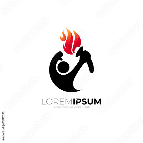 logo of person carrying torch flame, sport logos