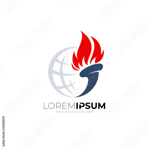 Fire torch logo and earth symbol, sport icon