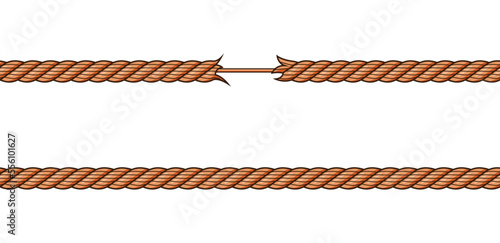 Broken rope vector isolated on white background.