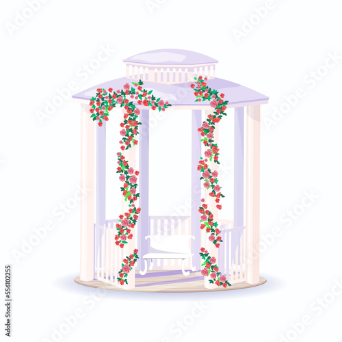 Gazebo in weaving roses, vector