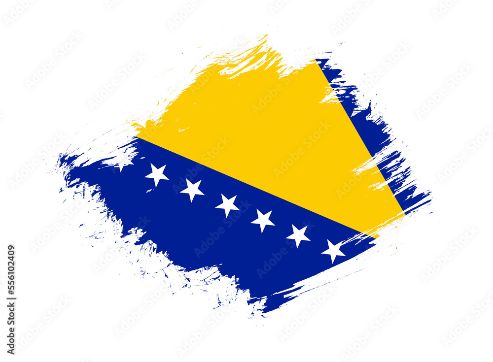 Bosnia and herzegovina flag with abstract paint brush texture effect on white background - obrazy, fototapety, plakaty 