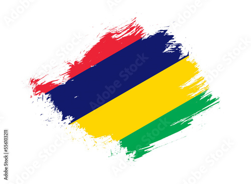Mauritius flag with abstract paint brush texture effect on white background