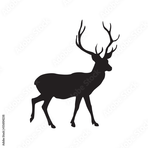 Deer silhouette. Great antler or deer with horns vector isolated on white.