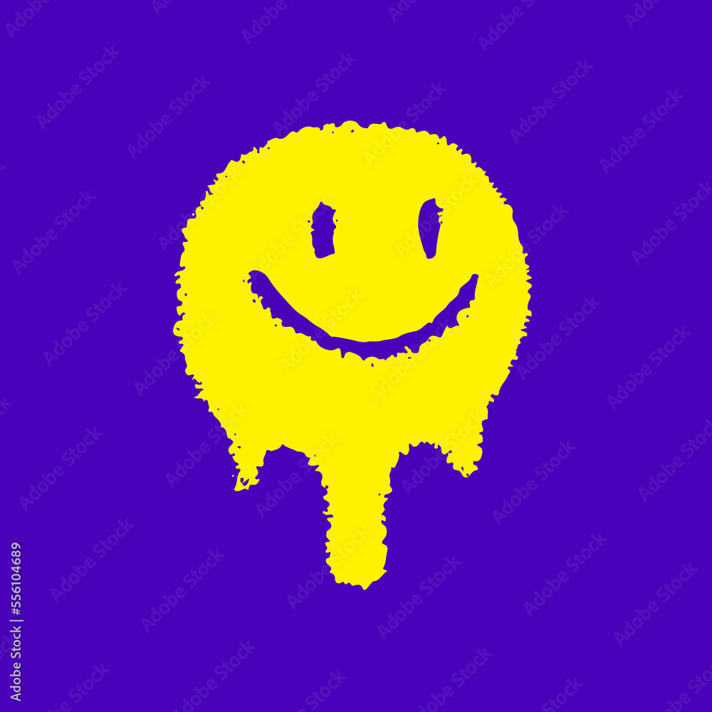 Trippy smile emoji face, illustration for t-shirt, sticker, or apparel merchandise. With modern pop and retro style.