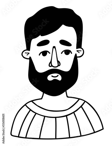 Male face. Portrait of bearded man. Vector doodle. Avatar face for design, decor, social media.