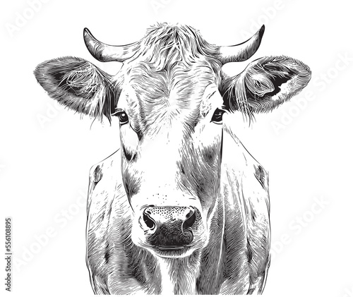 Cow portrait cow head vintage sketch hand drawn Vector illustration.