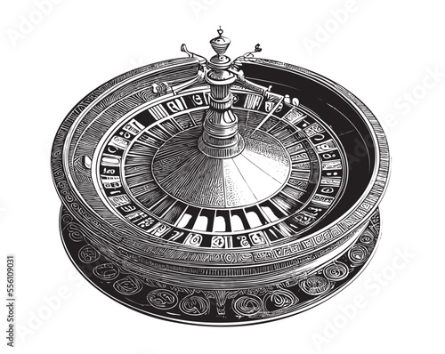 Roulette casino vintage sketch hand drawn Vector illustration.