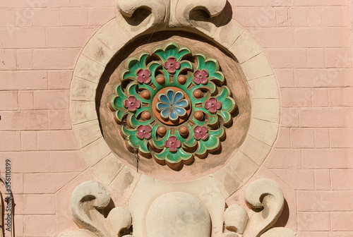 detail of the facade of a seaside villa in the town of Malo les Bains, District of Dunkirk, France