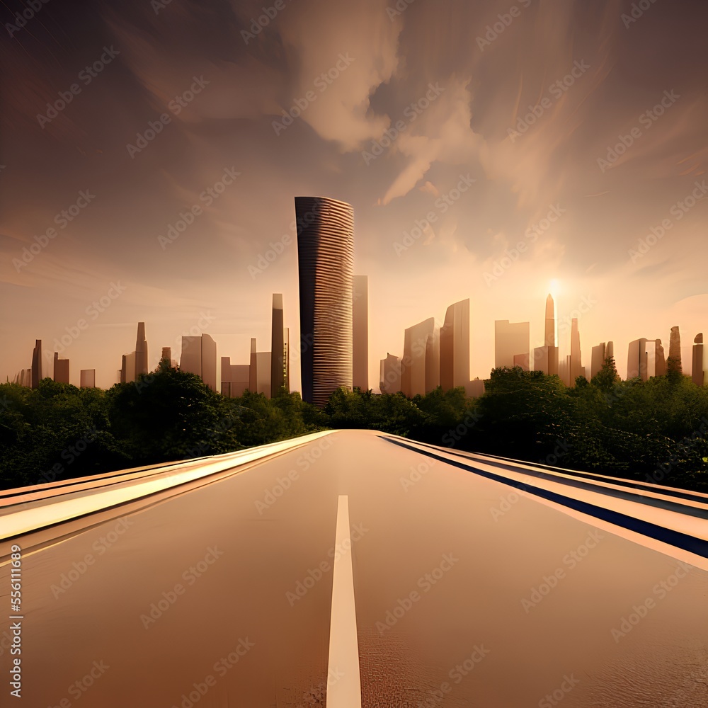 Fototapeta premium Generative AI,view of city buildings against sky during sunset