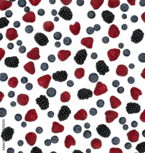Wallpaper Mural Berries pattern isolated on white. Strawberries, raspberries blackberries and blueberries arranged on white. Top view. Torontodigital.ca