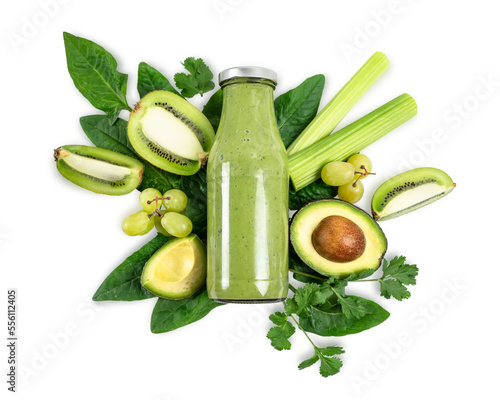 Canvas Print Detox cleanse drink concept, green vegetable smoothie ingredients