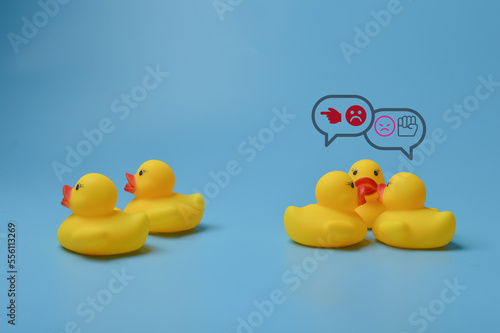 Canvas Print Group of toy ducks doing or saying bad