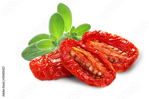 Obraz na płótnie Dried or Sundried tomato halves with marjoram isolated png