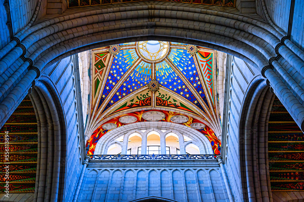 Interior architecture of the Almudena Cathedral in Madrid, Spain