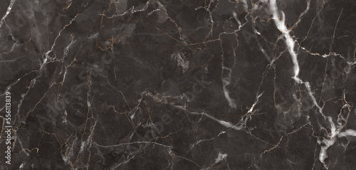 Fényképezés Black portoro marble stone background with white curly veins