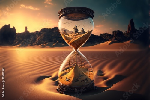intricate enormous hourglass time turner. sand fighting against the unstoppable flow of time