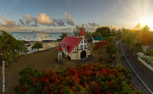 The chapel with the red roof, Notre Dame Auxiliatrice, Cap Malheureux in north Mauritius. Famoust historical place. Here landed the English colonizers first. Also called latitude of misfortune. photo