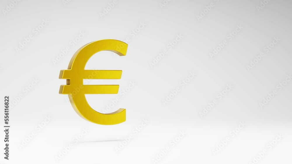 Golden Euro Symbol Shape Spinning on a Studio Light Gray Background, Seamless Loop 3D Animation with Copy Space Golden Euro Symbol Shape Spinning on a Studio Light Gray Background, Seamless Loop 3D Animation with Copy Space