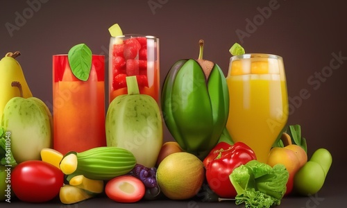 Delicious fruits and vegetables set. Fruits with Vegetables on a set.