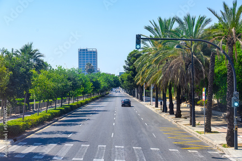 Cityscape with a modern avenue in Valencia city, Spain