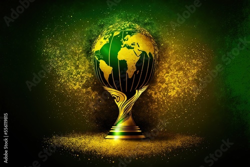 Football trophy on background Green, Yellow and Black photo