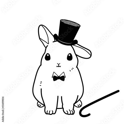 おめかししたうさぎのイラスト（デッキとシルクハット）
