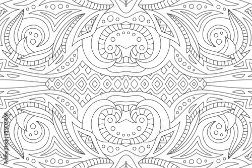 Line art for coloring book with vintage pattern