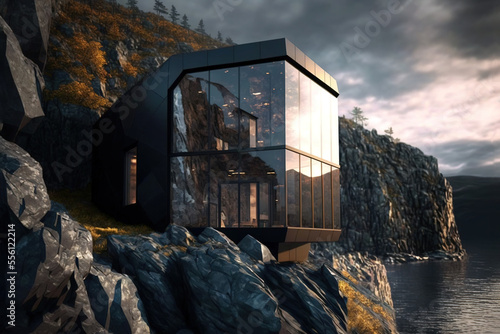 A huge luxury villa on a cliff top on a hill, generative ai