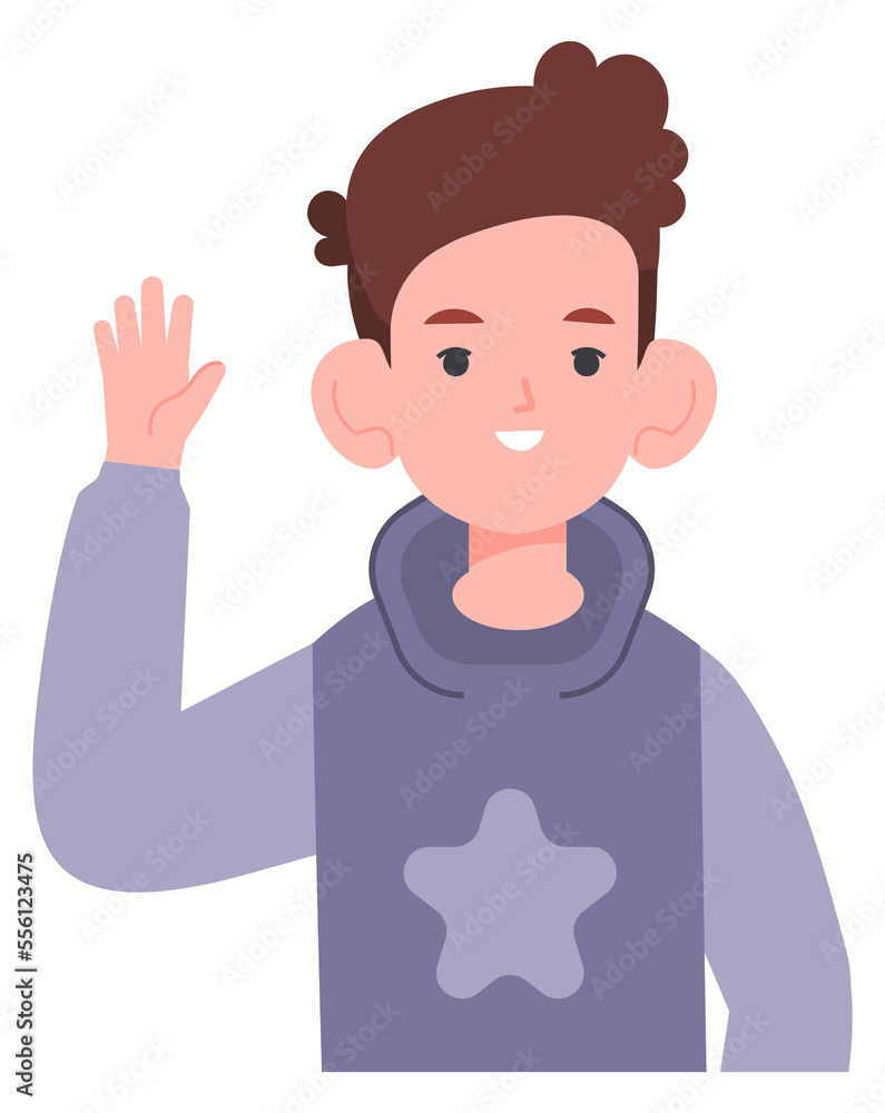 Boy greeting gesture. Happy schoolboy waving hand Boy greeting gesture. Happy schoolboy waving hand